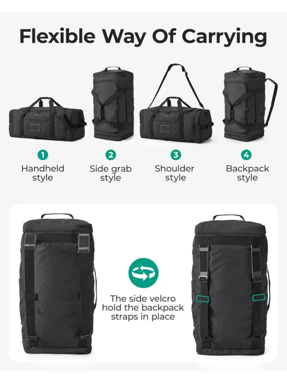 60L Foldable Duffle Bag - Large Travel Backpack & Weekender Bag, Army Green